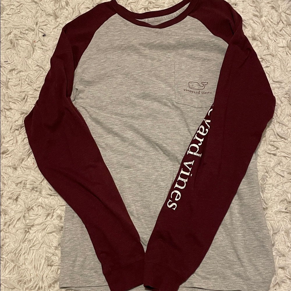 Men’s Vineyard Vines Gray and Burgundy Long Sleeve Shirt